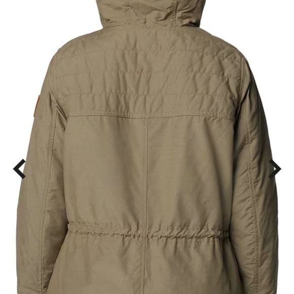 Columbia Womens Insulated Hooded Parka Jacket Khaki Green Drawstring Waist - Picture 3 of 6